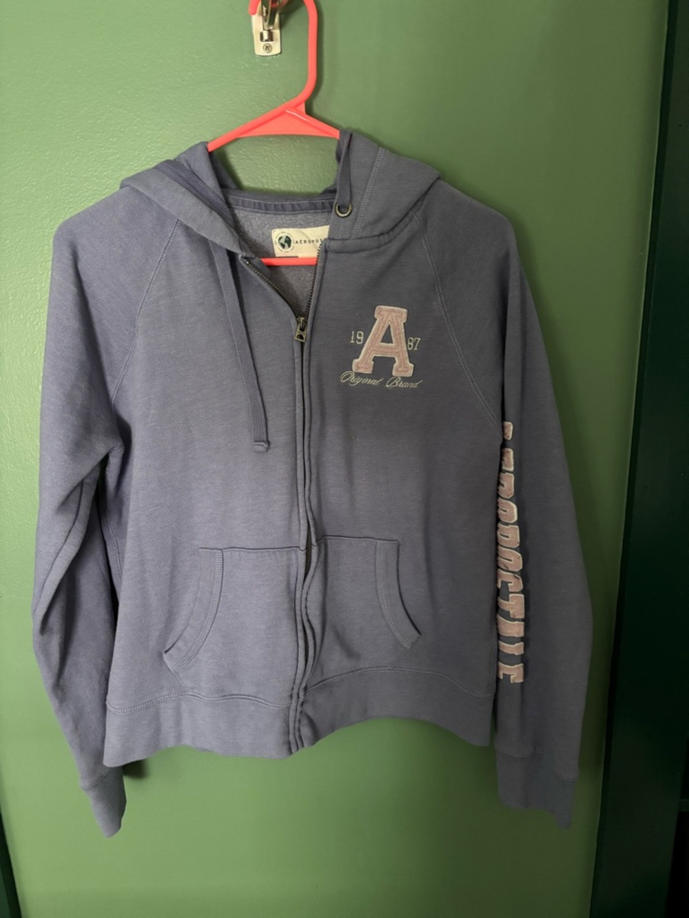 Aeropostale Navy Zip-Up Hoodie with Light Pink Logo